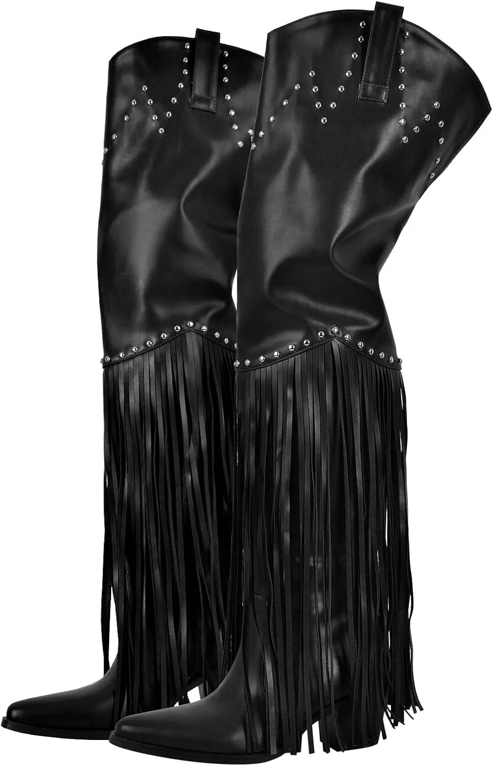 sexytag Fringe Thigh High Wide Calf Boots Western Over the Knee Boots