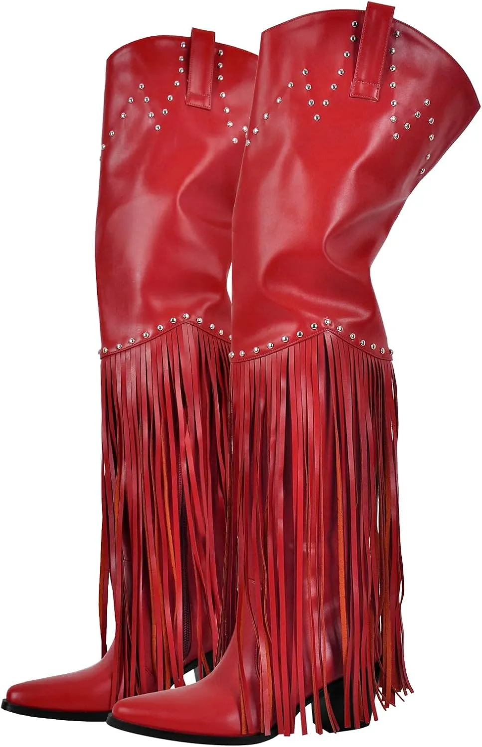 sexytag Fringe Thigh High Wide Calf Boots Western Over the Knee Boots
