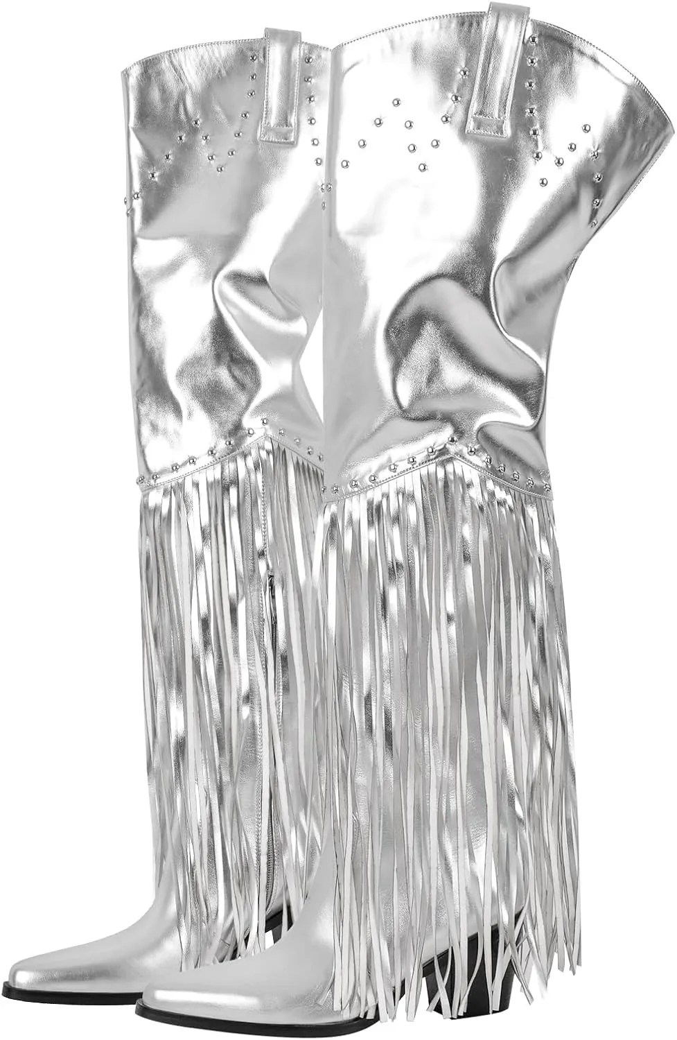sexytag Fringe Thigh High Wide Calf Boots Western Over the Knee Boots