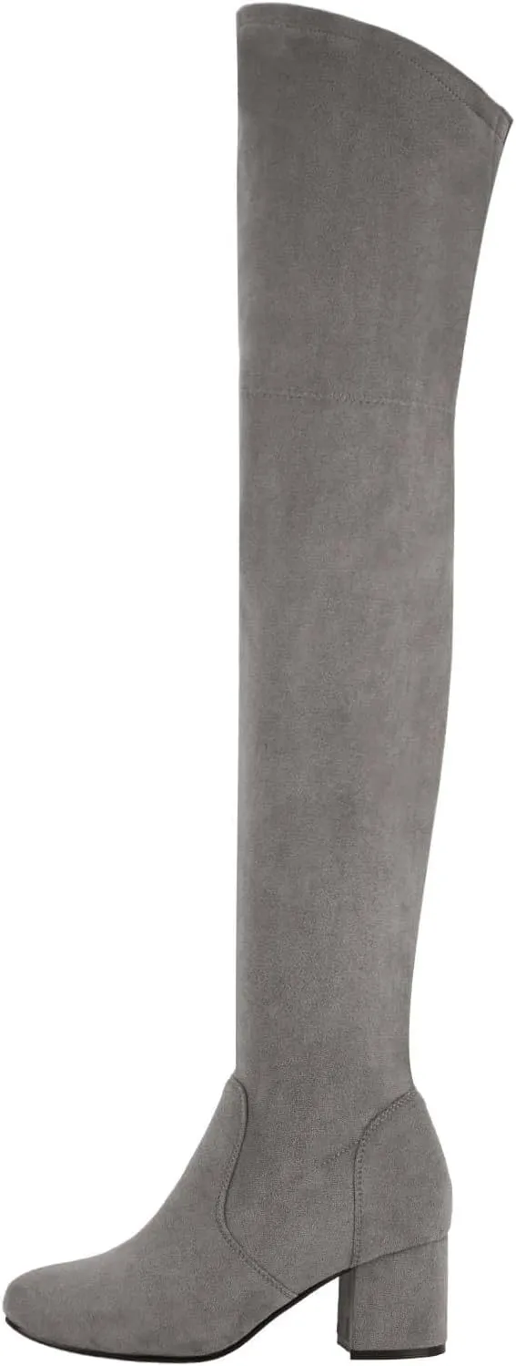 Shoe'N Tale Women Stretch Suede Chunky Block Heel Thigh High Over The Knee Boots