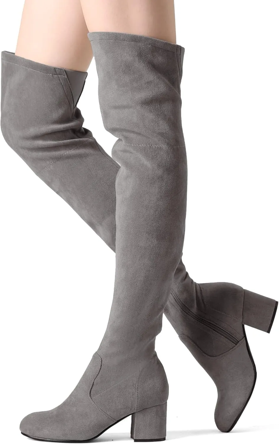 Shoe'N Tale Women Stretch Suede Chunky Block Heel Thigh High Over The Knee Boots