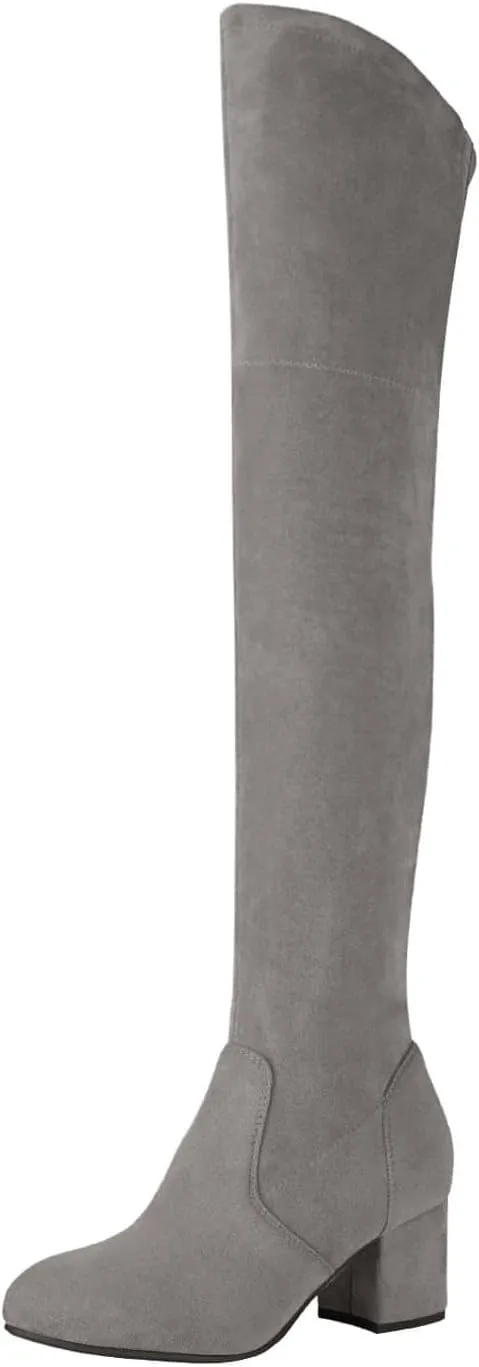 Shoe'N Tale Women Stretch Suede Chunky Block Heel Thigh High Over The Knee Boots