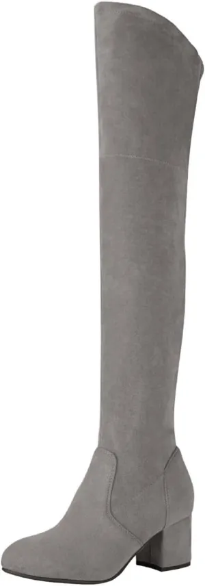 Shoe'N Tale Women Stretch Suede Chunky Block Heel Thigh High Over The Knee Boots