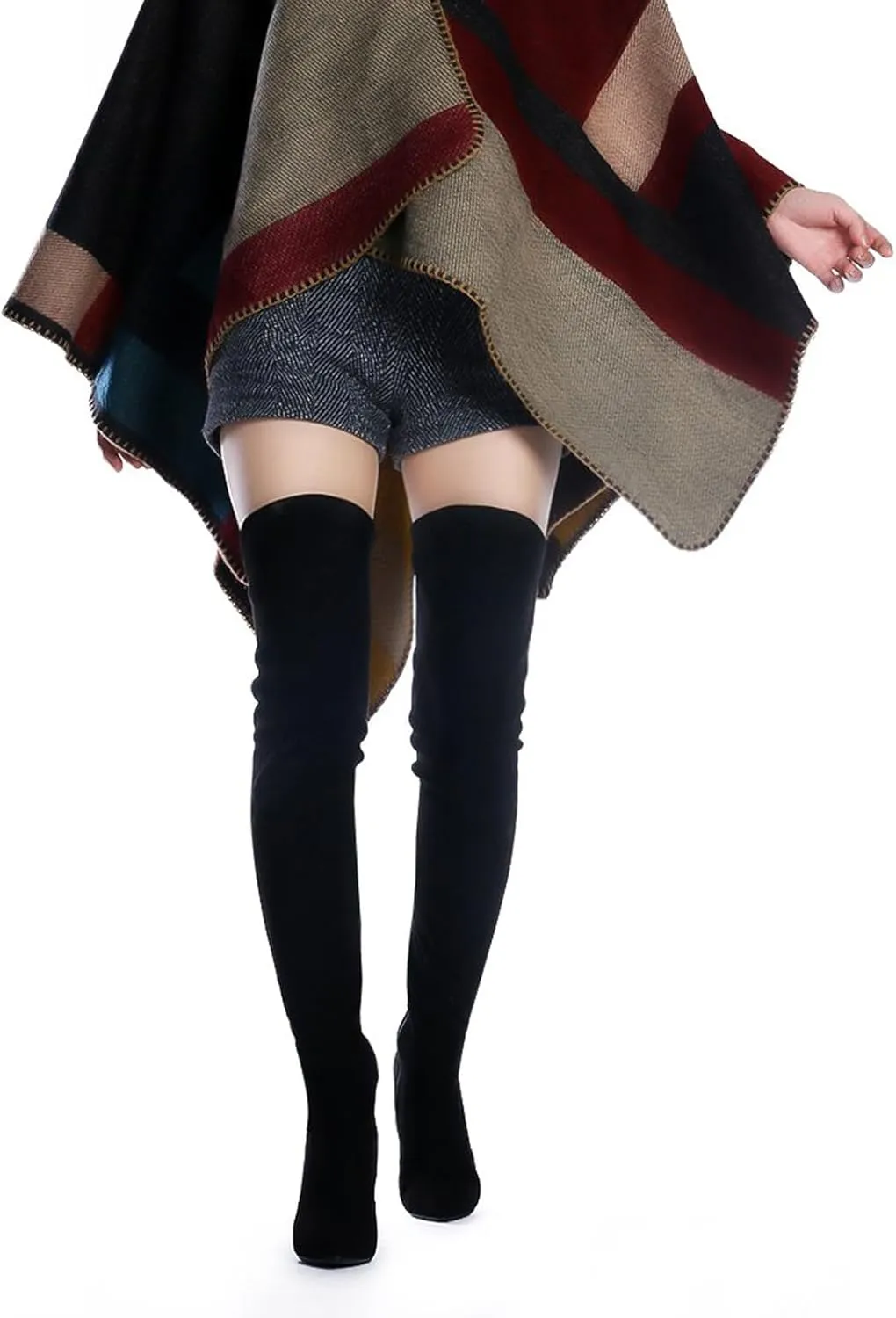 Shoe'N Tale Women Stretch Suede Chunky Heel Over The Knee Boots Thigh High for Women