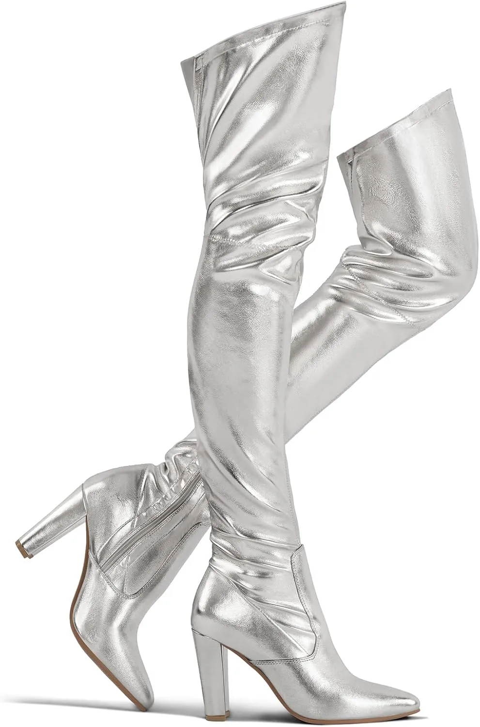 Shoe'N Tale Women Stretch Suede Chunky Heel Over The Knee Boots Thigh High for Women