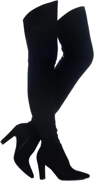 Shoe'N Tale Women Stretch Suede Chunky Heel Over The Knee Boots Thigh High for Women