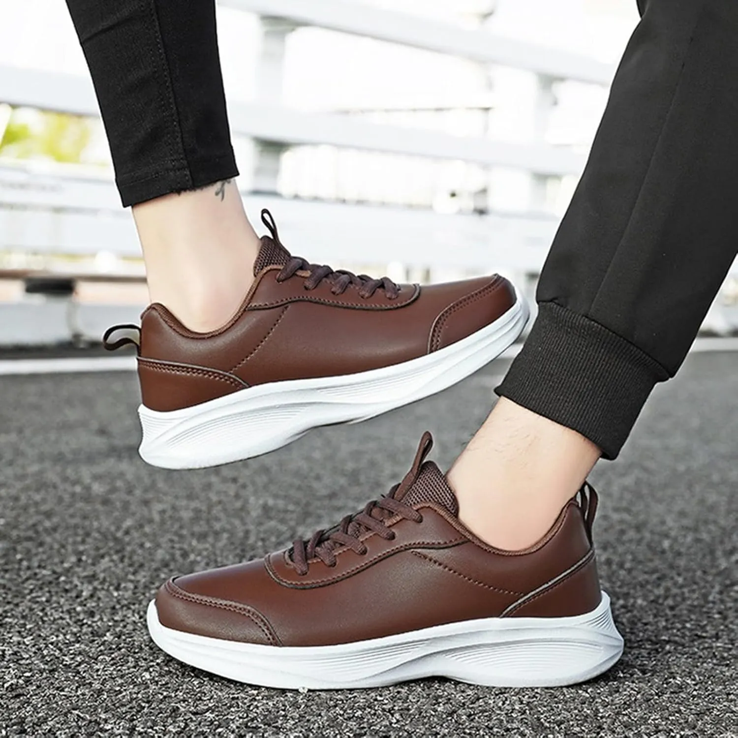 Sneakers for Women Leather Casual Lace Up Non-Slip Walking Shoes Comfortable Tennis Running Shoes Womens Sneakers