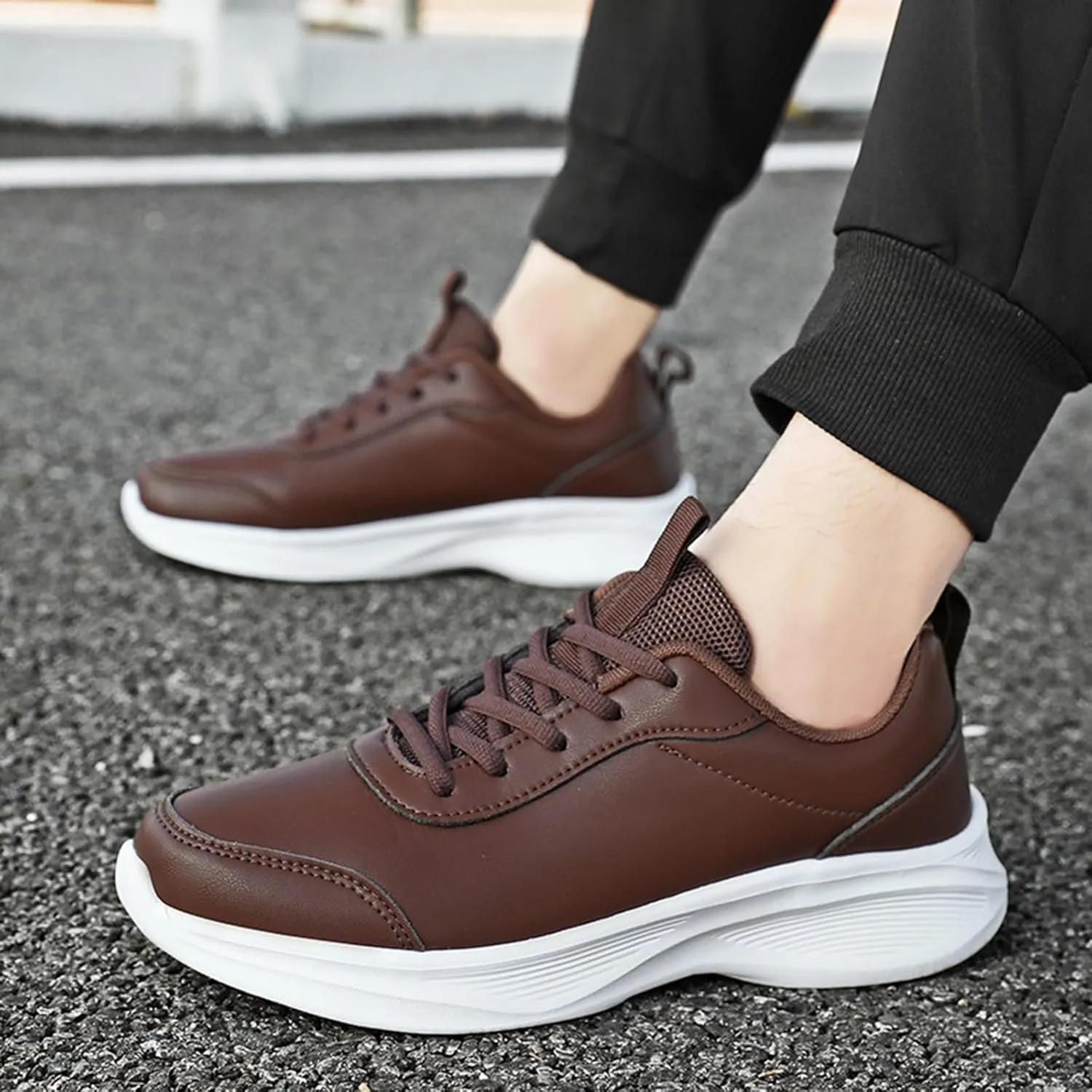 Sneakers for Women Leather Casual Lace Up Non-Slip Walking Shoes Comfortable Tennis Running Shoes Womens Sneakers