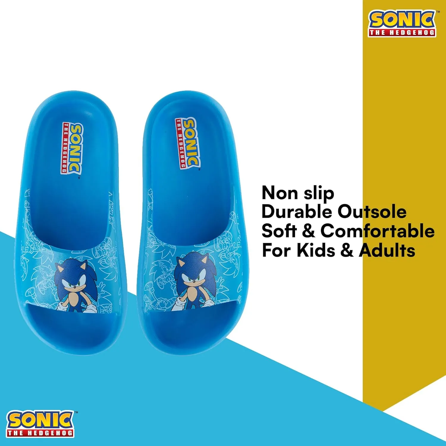 Sonic the Hedgehog Mens Slides - Sonic Comfort Foam Slides with Back - Sponic, Tails, Knuckles and Shadow Slide Sandals