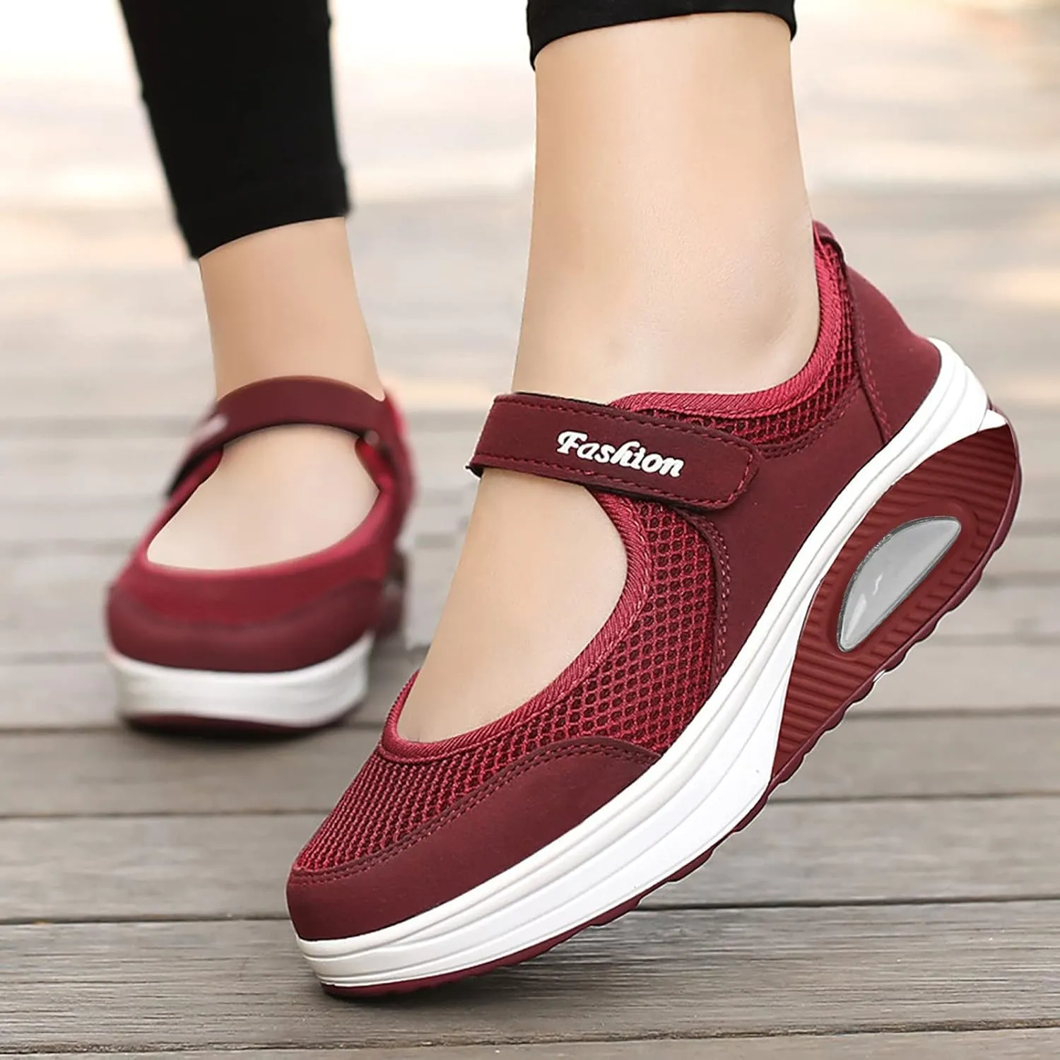 Stretch Cushion Shoes for Women Fashion Lightweight Shoes Casual Workout Shoes Hook Loop Breathable Shoes