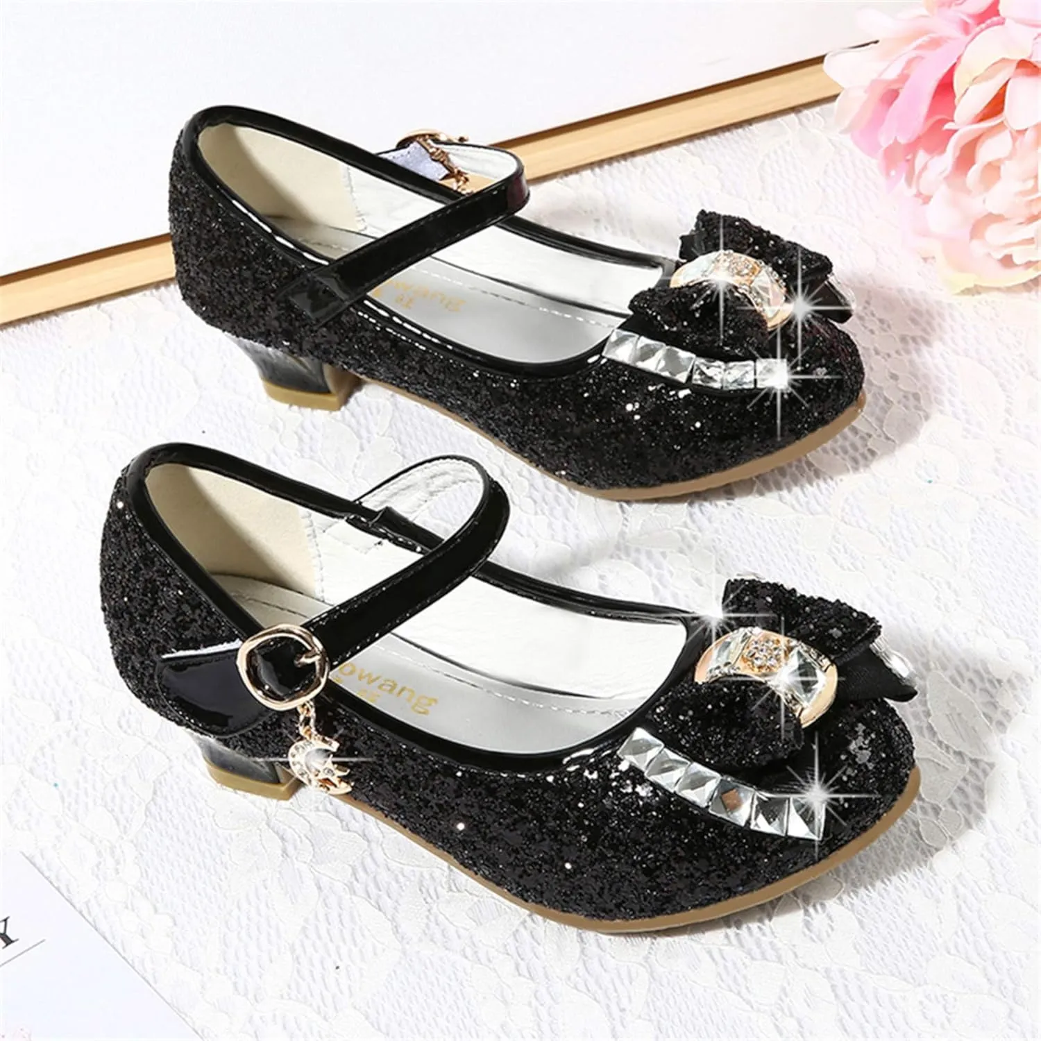 Stunner Girls Dress Shoes Wedding Party Heels Bow Sparkly Mary Jane Princess Shoes
