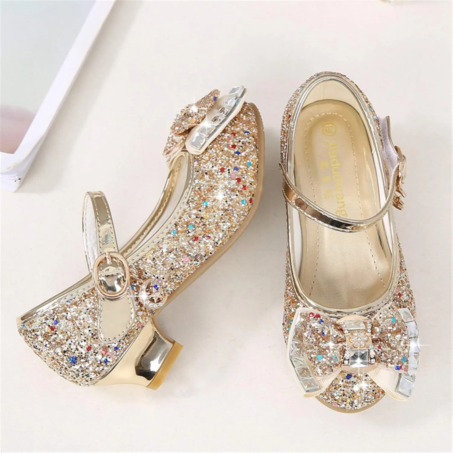 Stunner Girls Dress Shoes Wedding Party Heels Bow Sparkly Mary Jane Princess Shoes
