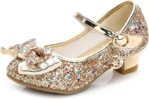 Stunner Girls Dress Shoes Wedding Party Heels Bow Sparkly Mary Jane Princess Shoes
