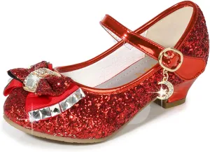 Stunner Girls Dress Shoes Wedding Party Heels Bow Sparkly Mary Jane Princess Shoes