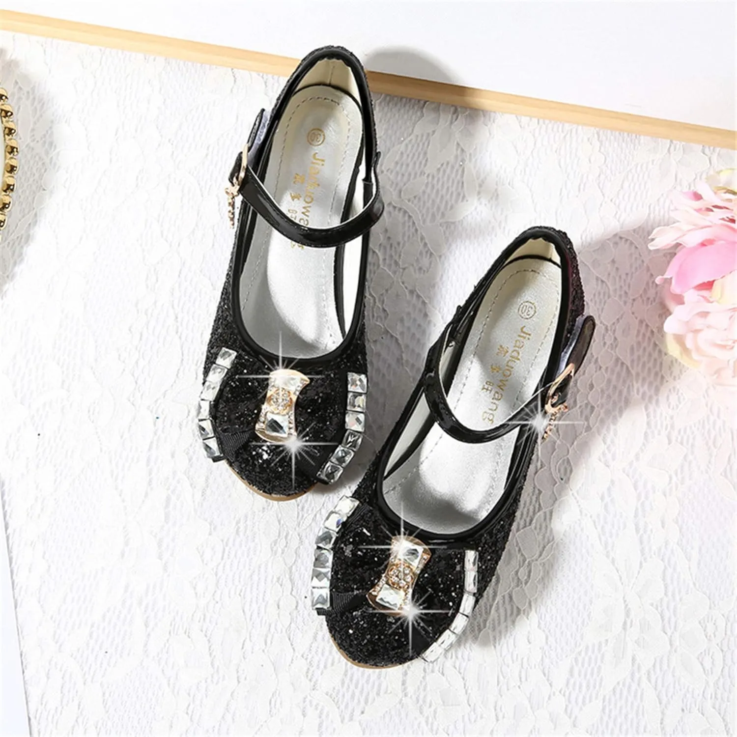 Stunner Girls Dress Shoes Wedding Party Heels Bow Sparkly Mary Jane Princess Shoes