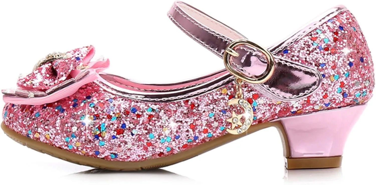 Stunner Girls Dress Shoes Wedding Party Heels Bow Sparkly Mary Jane Princess Shoes