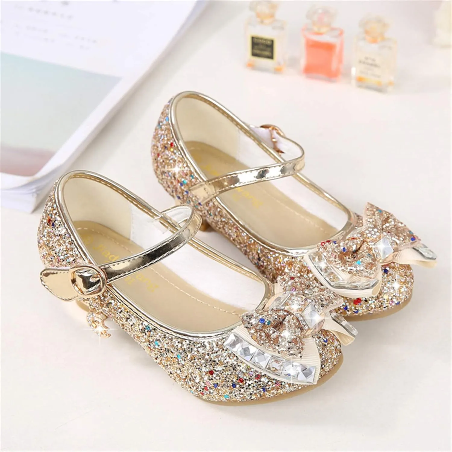 Stunner Girls Dress Shoes Wedding Party Heels Bow Sparkly Mary Jane Princess Shoes