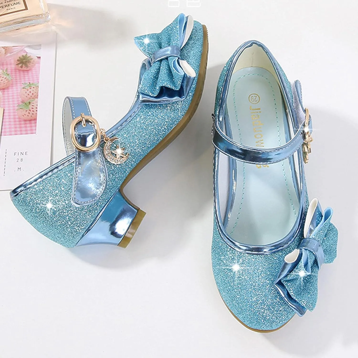 Stunner Girls Princess Shoes Wedding Party Dress Shoes Bow Shiny Heels Mary Jane Shoes