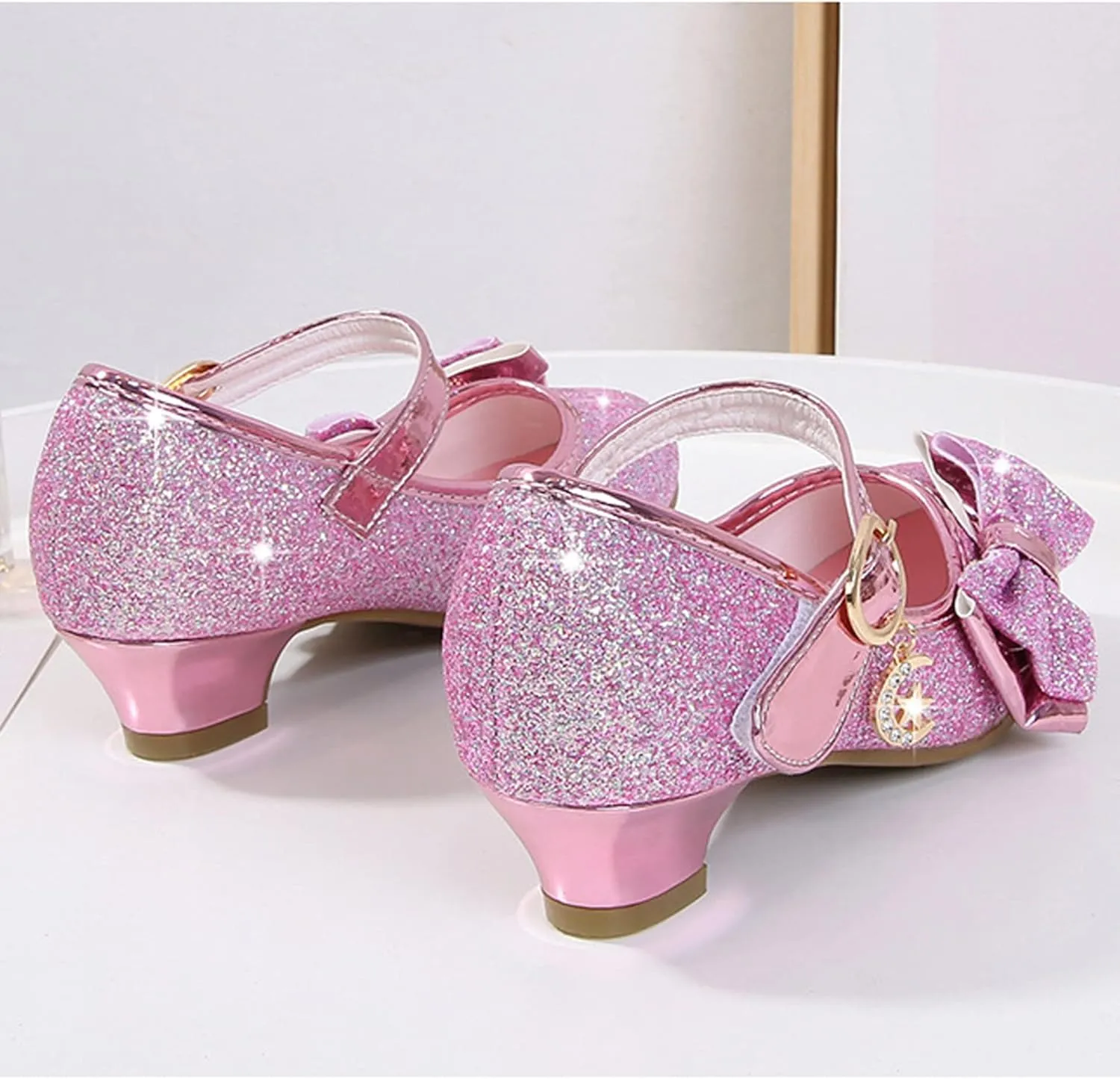 Stunner Girls Princess Shoes Wedding Party Dress Shoes Bow Shiny Heels Mary Jane Shoes