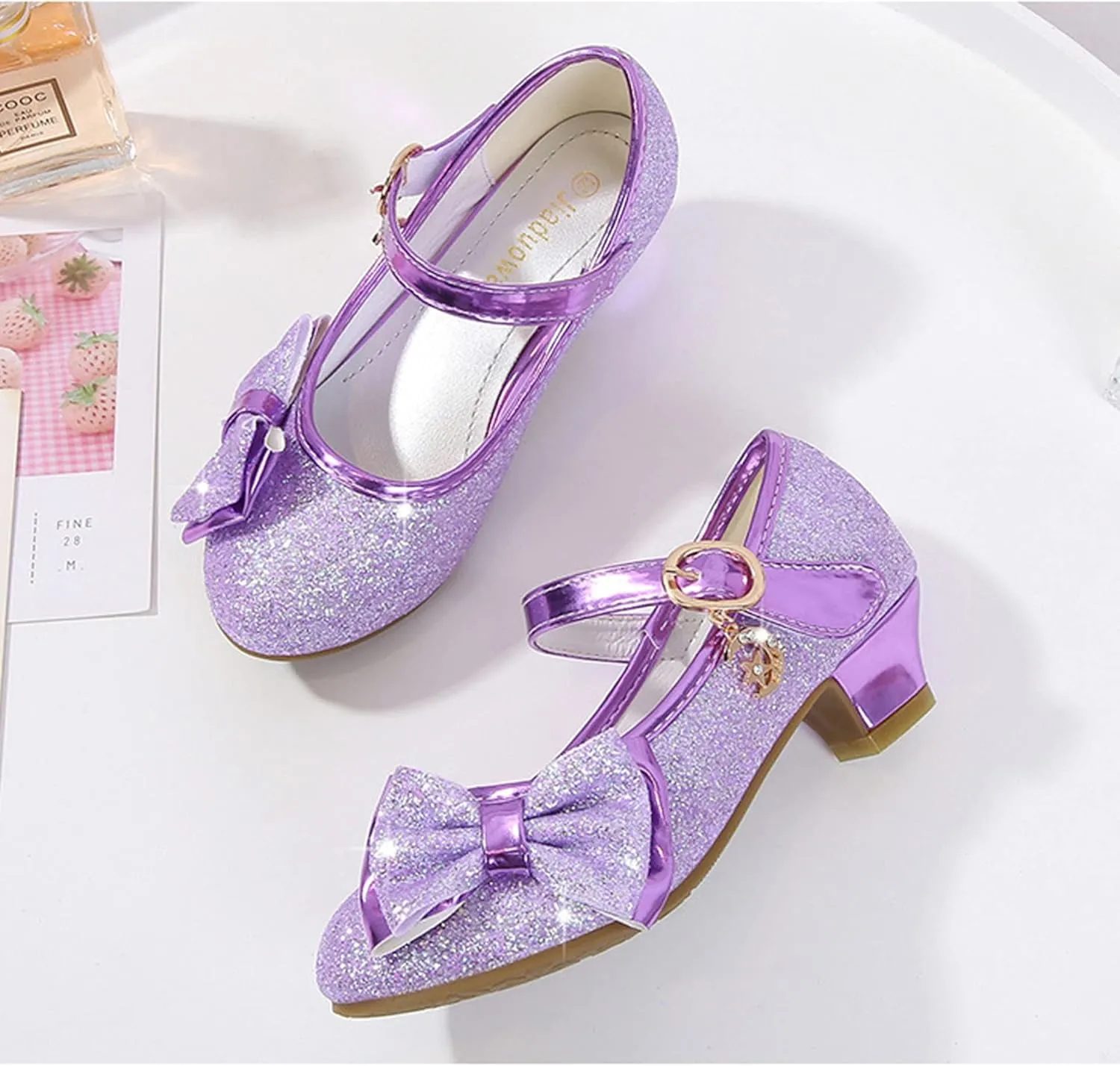 Stunner Girls Princess Shoes Wedding Party Dress Shoes Bow Shiny Heels Mary Jane Shoes