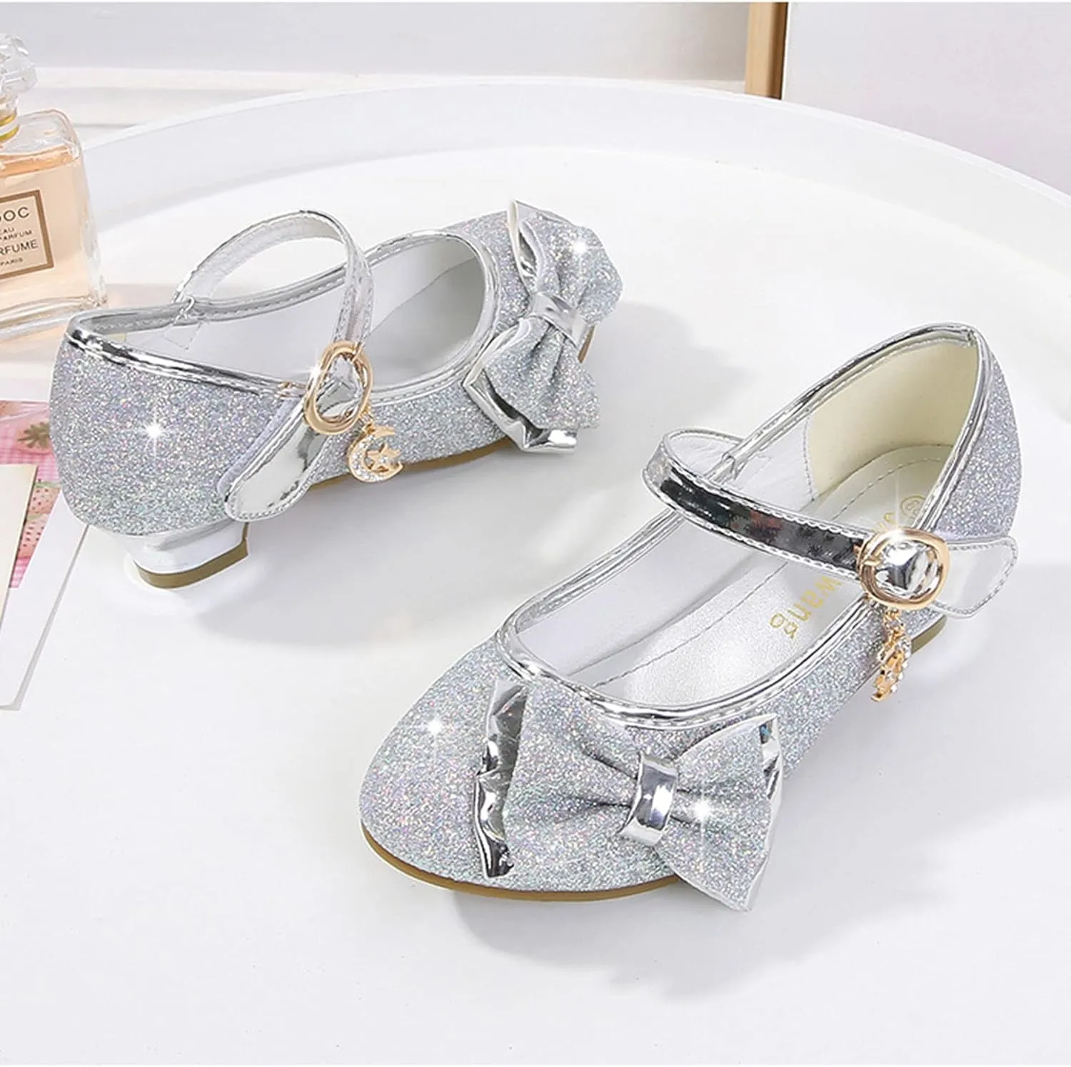 Stunner Girls Princess Shoes Wedding Party Dress Shoes Bow Shiny Heels Mary Jane Shoes