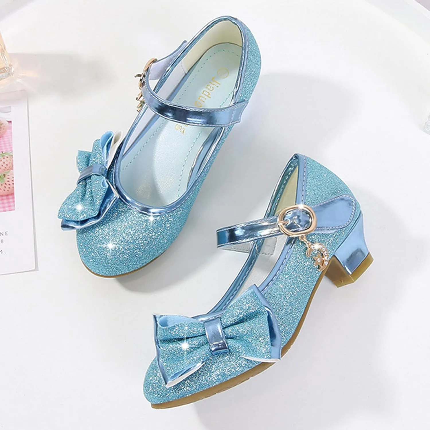 Stunner Girls Princess Shoes Wedding Party Dress Shoes Bow Shiny Heels Mary Jane Shoes