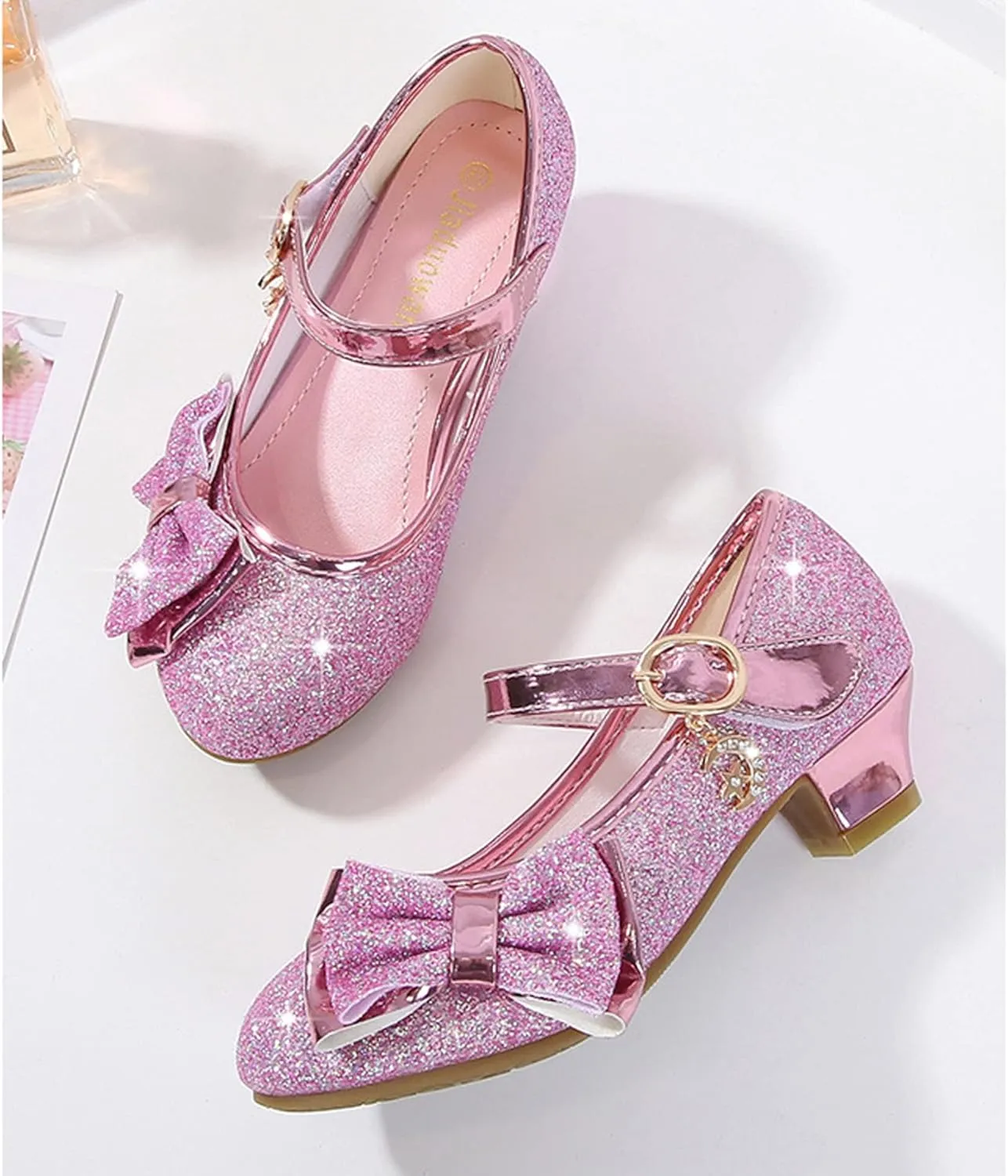 Stunner Girls Princess Shoes Wedding Party Dress Shoes Bow Shiny Heels Mary Jane Shoes