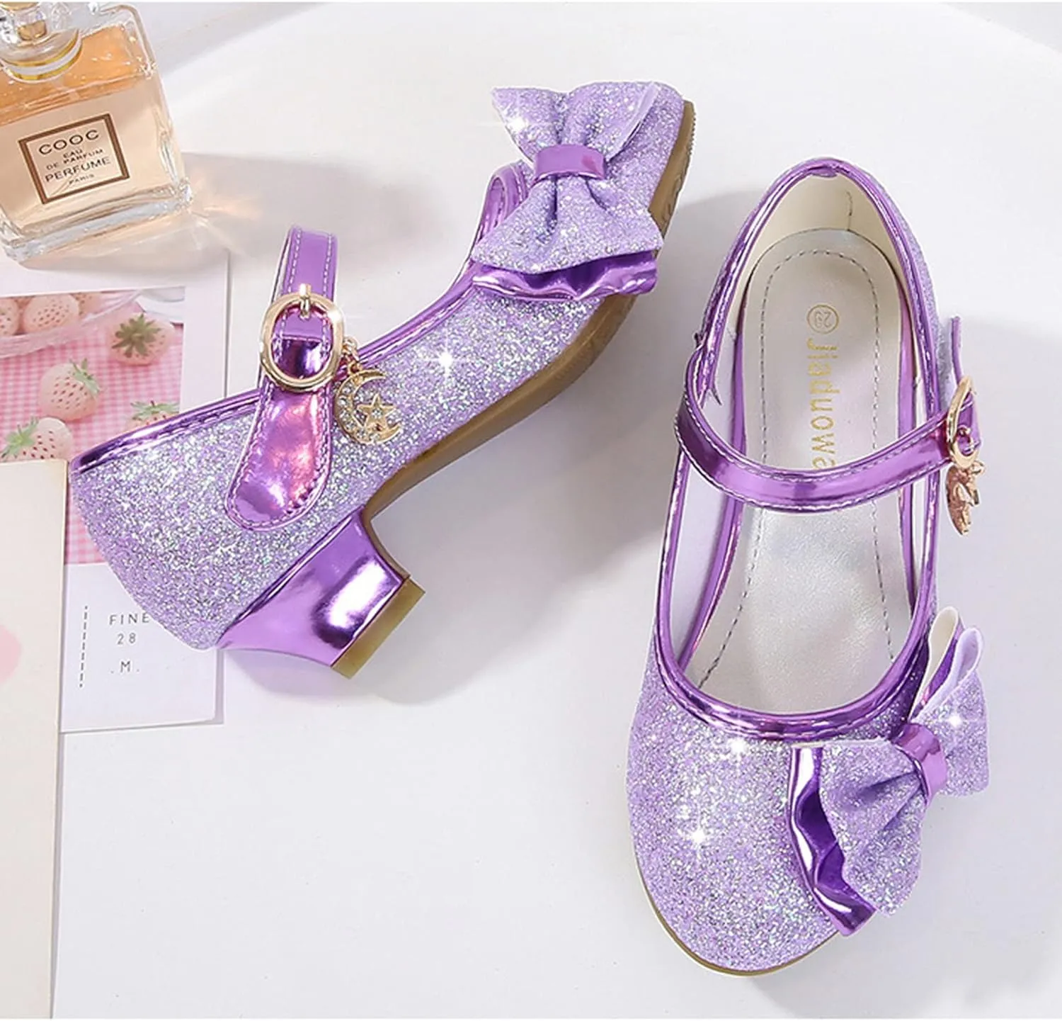 Stunner Girls Princess Shoes Wedding Party Dress Shoes Bow Shiny Heels Mary Jane Shoes