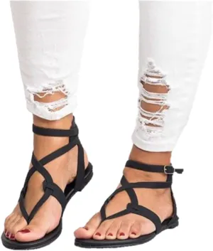 Summer Sandals For Women 2025,Women's Comfy Strappy Flat Sandals Casual Comfort Slip On Dressy Summer's Clip Toe T-Strap Gladiator Beach Sandals