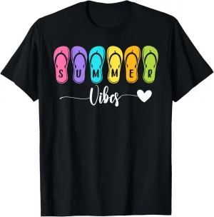 Summer Vibes Vacation Flip Flops Colorful Beach Vacation T-Shirt