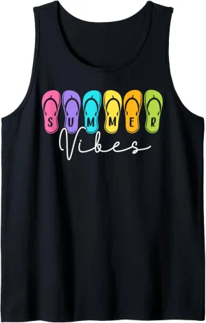 Summer Vibes Vacation Flip Flops Colorful Beach Vacation Tank Top