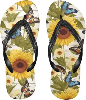 Sunflower Colorful Butterflies Womens Flip Flops Sandals Comfortable Summer Sandals