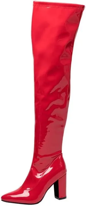Thigh High Boots for Women Metallic Chunky Heels Over The Knee Boots Block Heeled Concert Disco Long Tall Boots