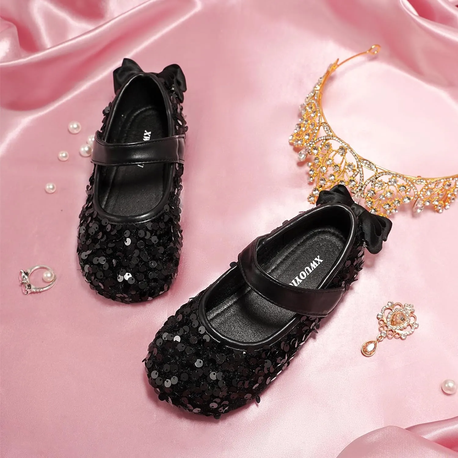 Toddler Girls Little Kid Ballet Sequin Ribbon Bows Flats Mary Jane Party Dress Shoes