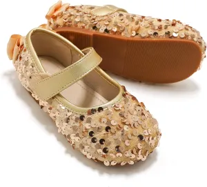 Toddler Girls Little Kid Ballet Sequin Ribbon Bows Flats Mary Jane Party Dress Shoes