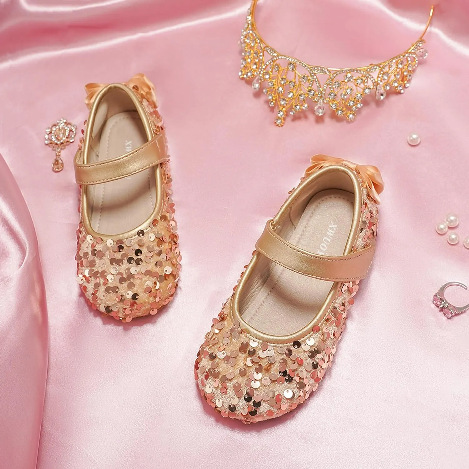 Toddler Girls Little Kid Ballet Sequin Ribbon Bows Flats Mary Jane Party Dress Shoes
