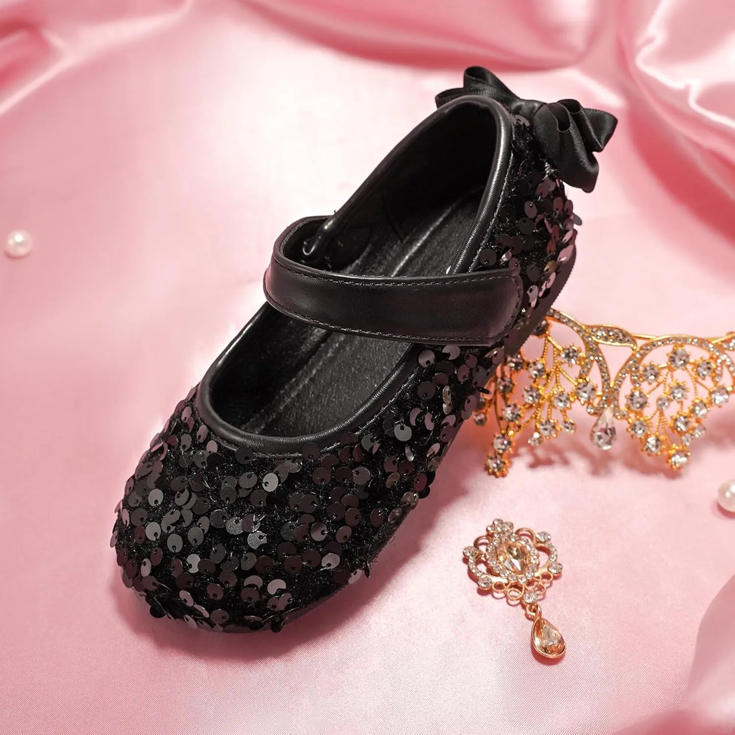 Toddler Girls Little Kid Ballet Sequin Ribbon Bows Flats Mary Jane Party Dress Shoes