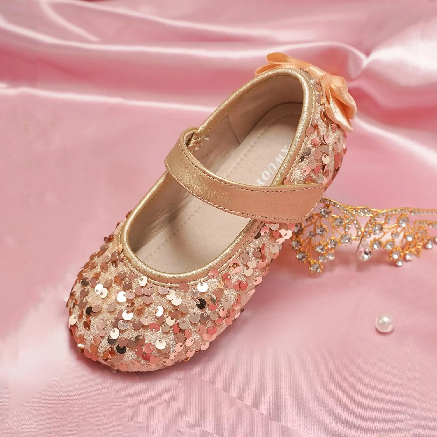 Toddler Girls Little Kid Ballet Sequin Ribbon Bows Flats Mary Jane Party Dress Shoes