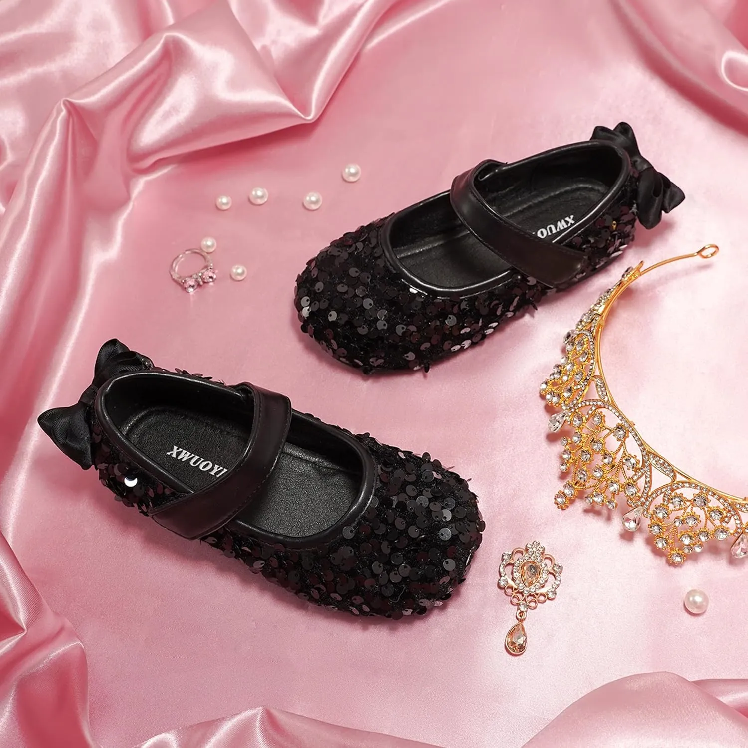 Toddler Girls Little Kid Ballet Sequin Ribbon Bows Flats Mary Jane Party Dress Shoes
