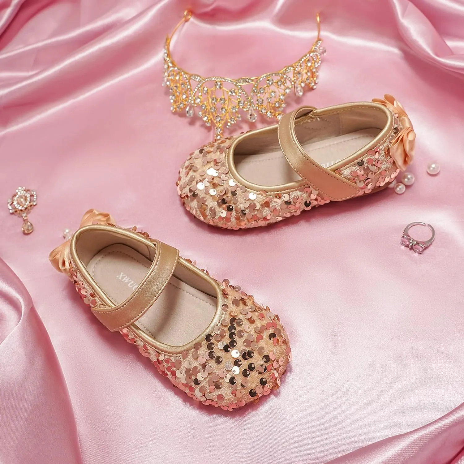 Toddler Girls Little Kid Ballet Sequin Ribbon Bows Flats Mary Jane Party Dress Shoes