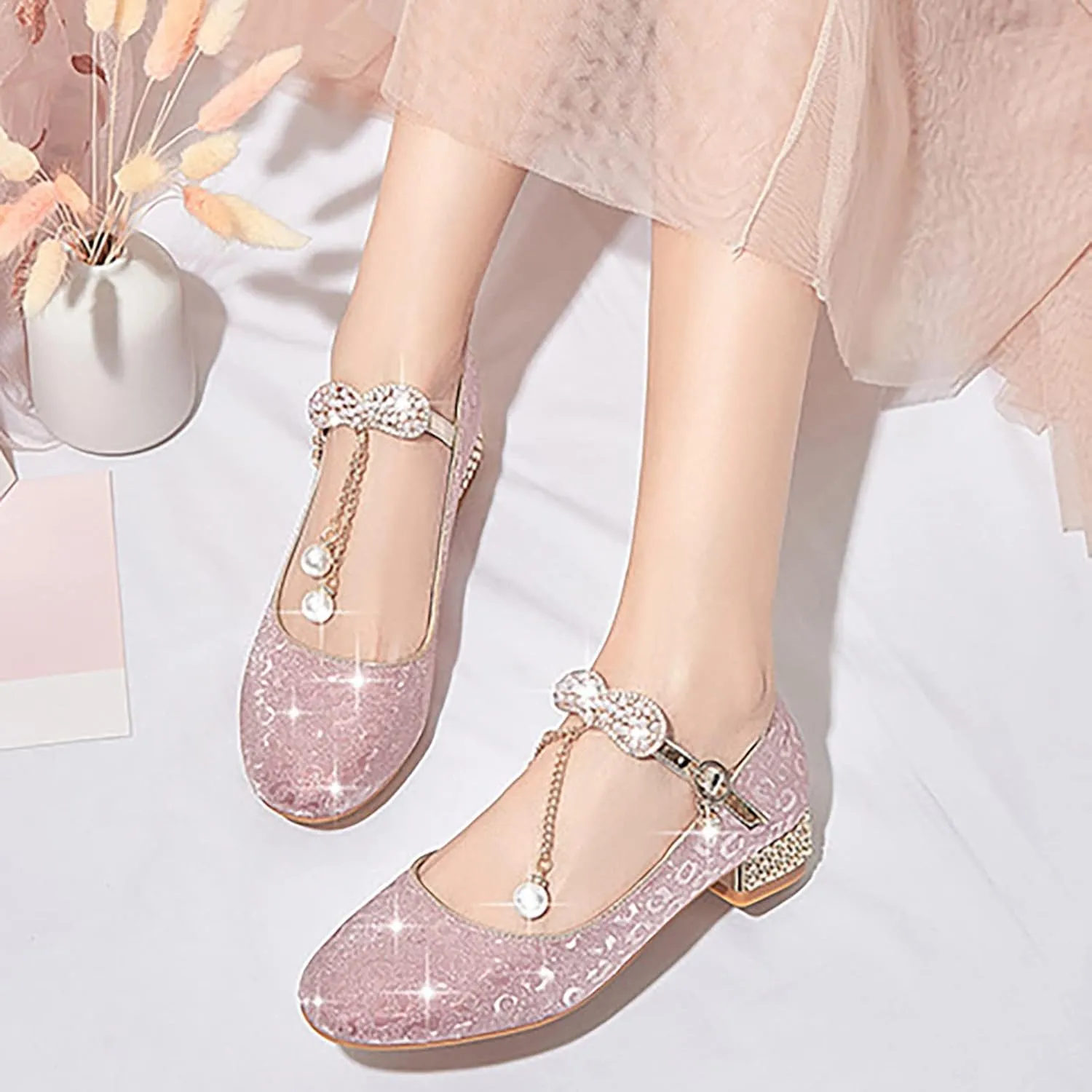 Toddler Mary Jane Shoes Round Toe Chunky Block Heel Mary Jane Flats Oxfords Dress Shoes for Party School Wedding