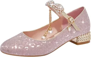 Toddler Mary Jane Shoes Round Toe Chunky Block Heel Mary Jane Flats Oxfords Dress Shoes for Party School Wedding