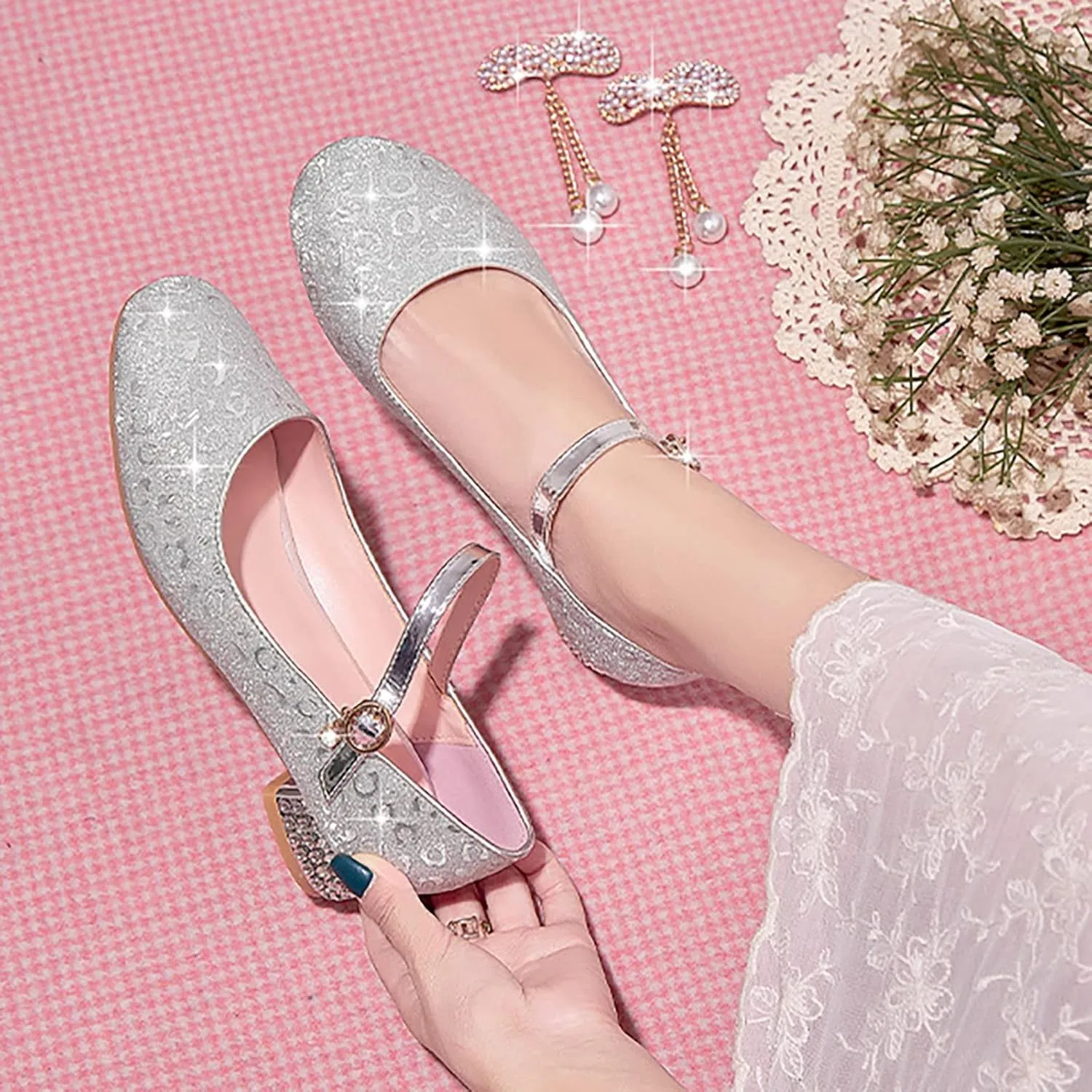 Toddler Mary Jane Shoes Round Toe Chunky Block Heel Mary Jane Flats Oxfords Dress Shoes for Party School Wedding