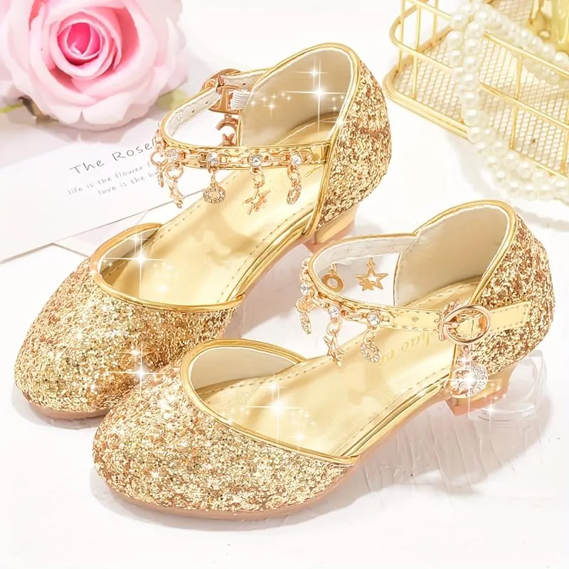 Trendy Elegant Sequin High Heel Shoes for Girls, Lightweight Non Slip Dress Shoes for Performance Party, Spring Summer Autumn