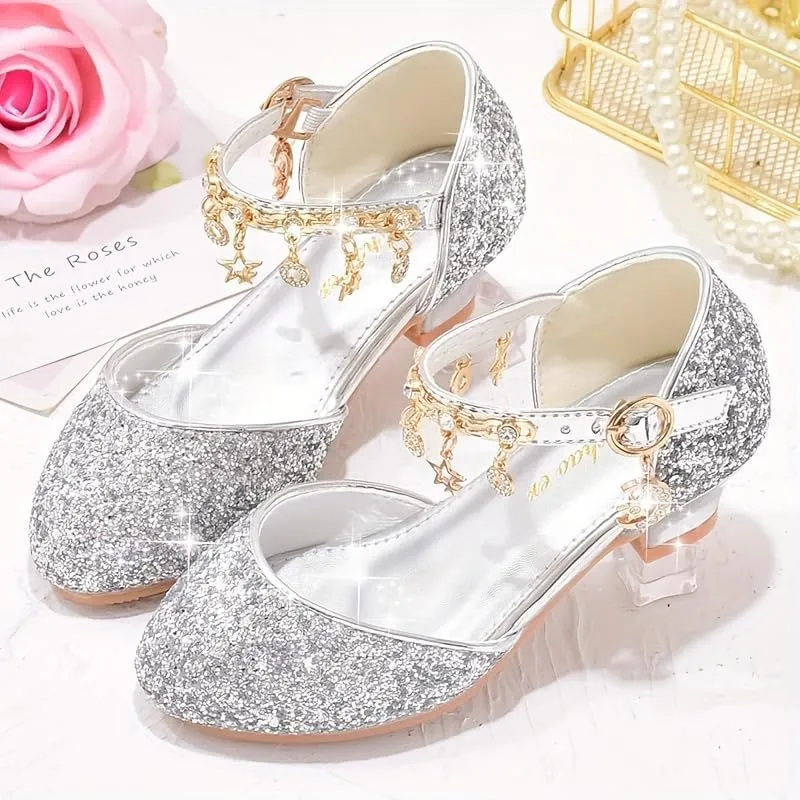 Trendy Elegant Sequin High Heel Shoes for Girls, Lightweight Non Slip Dress Shoes for Performance Party, Spring Summer Autumn