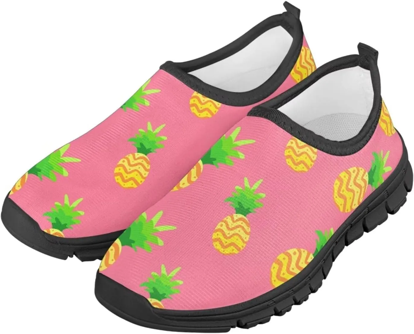Tropical Pineapple Kids Running Shoes Low-Cut Polyester Fabric Sneakers for Boys and Girls Casual Tennis Shoes Breathable Laceless Wide Shoes