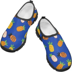 Tropical Pineapple Kids Running Shoes Low-Cut Polyester Fabric Sneakers for Boys and Girls Casual Tennis Shoes Breathable Laceless Wide Shoes