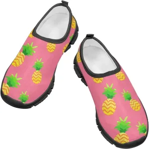 Tropical Pineapple Kids Running Shoes Low-Cut Polyester Fabric Sneakers for Boys and Girls Casual Tennis Shoes Breathable Laceless Wide Shoes