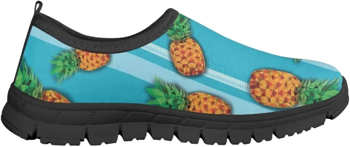 Tropical Pineapple Kids Running Shoes Low-Cut Polyester Fabric Sneakers for Boys and Girls Casual Tennis Shoes Breathable Laceless Wide Shoes