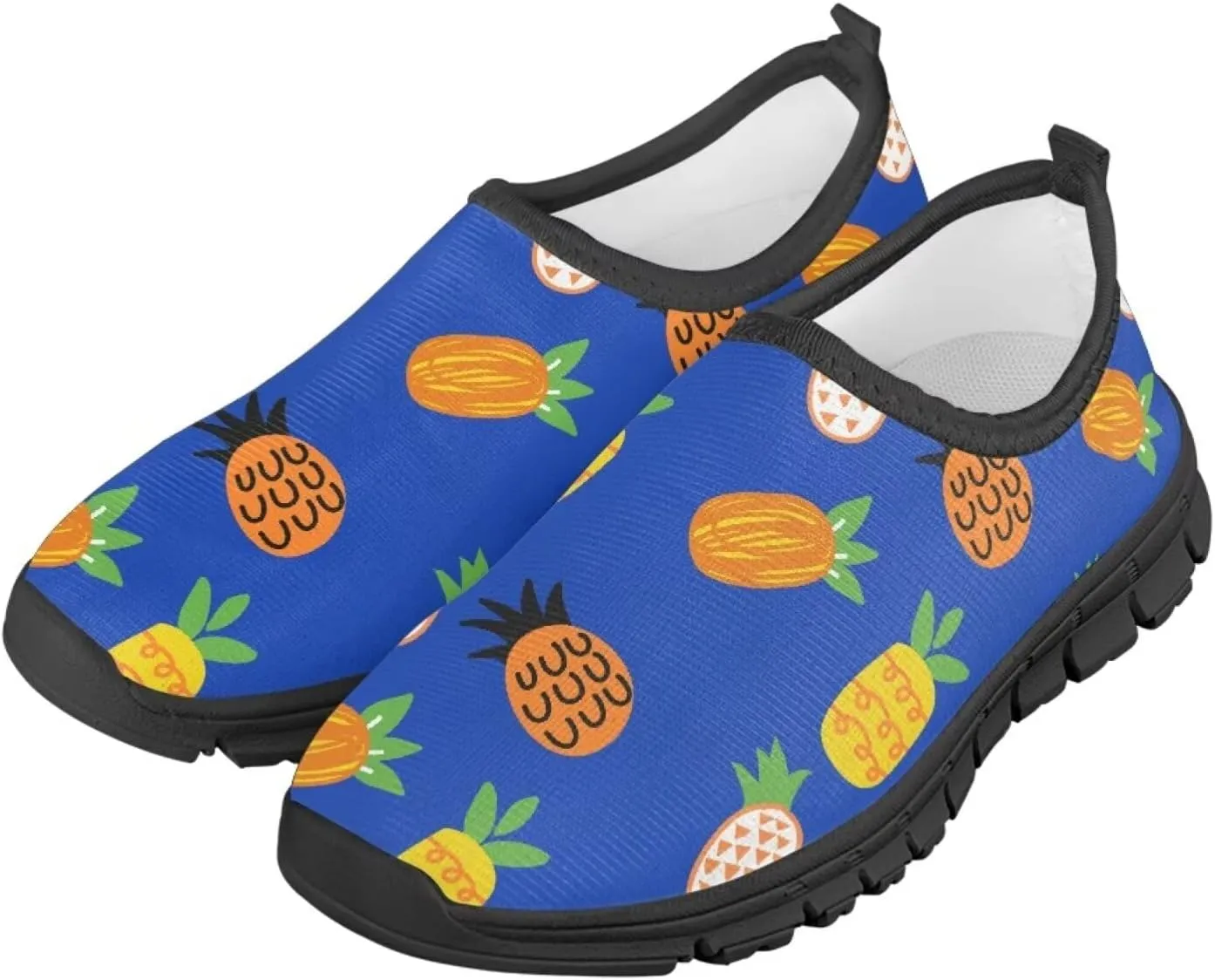 Tropical Pineapple Kids Running Shoes Low-Cut Polyester Fabric Sneakers for Boys and Girls Casual Tennis Shoes Breathable Laceless Wide Shoes